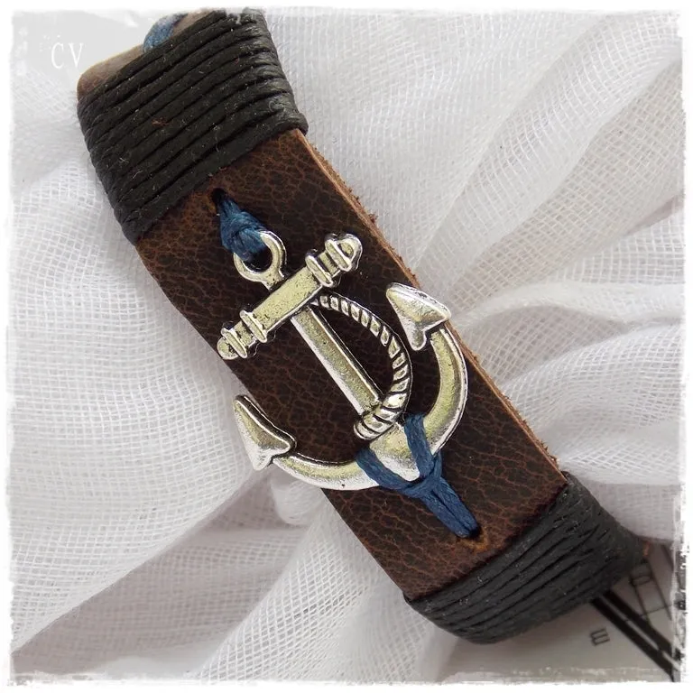 Nautical Anchor Leather Bracelet