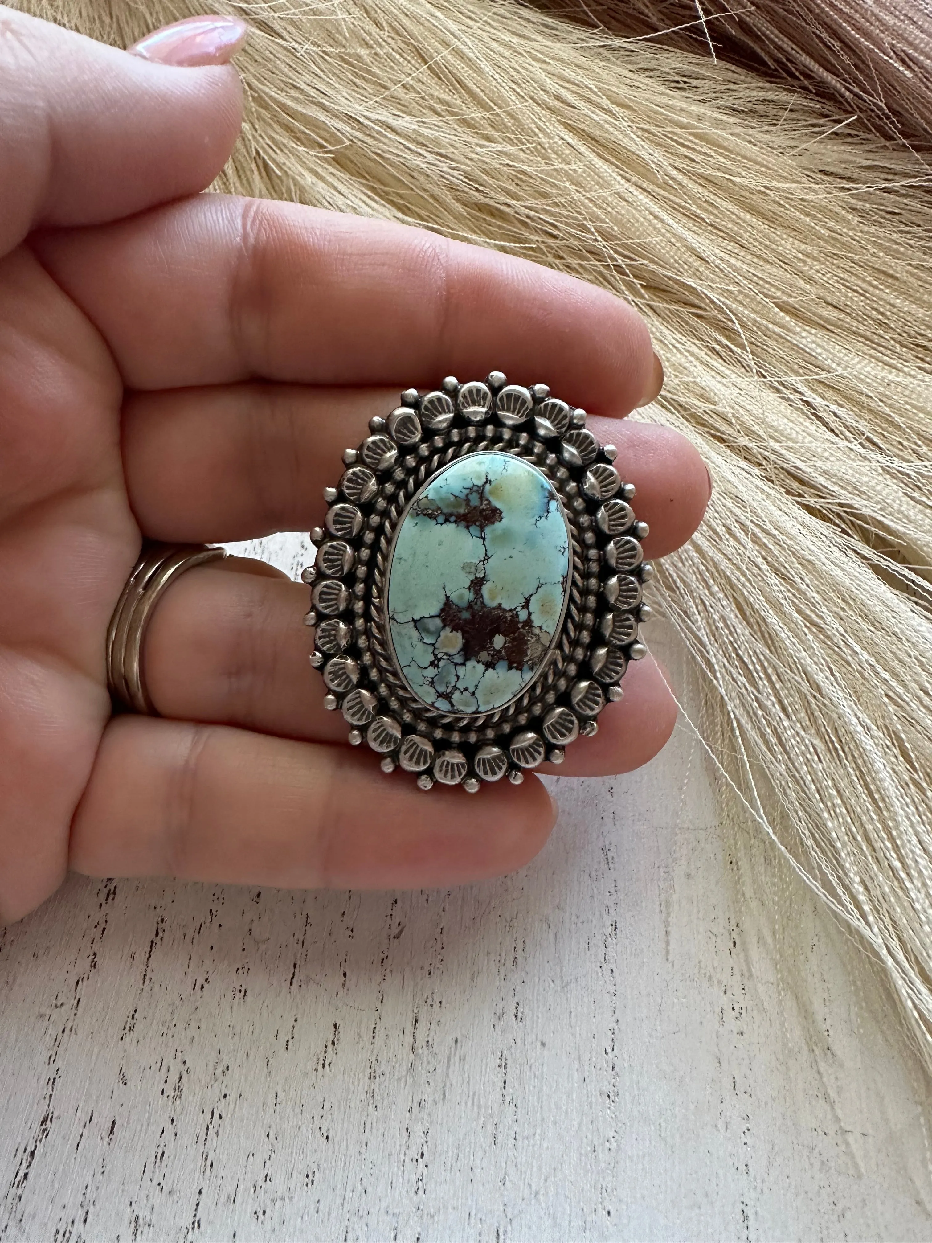 Navajo Golden Hills Turquoise Sterling Silver Ring Size 10 Signed