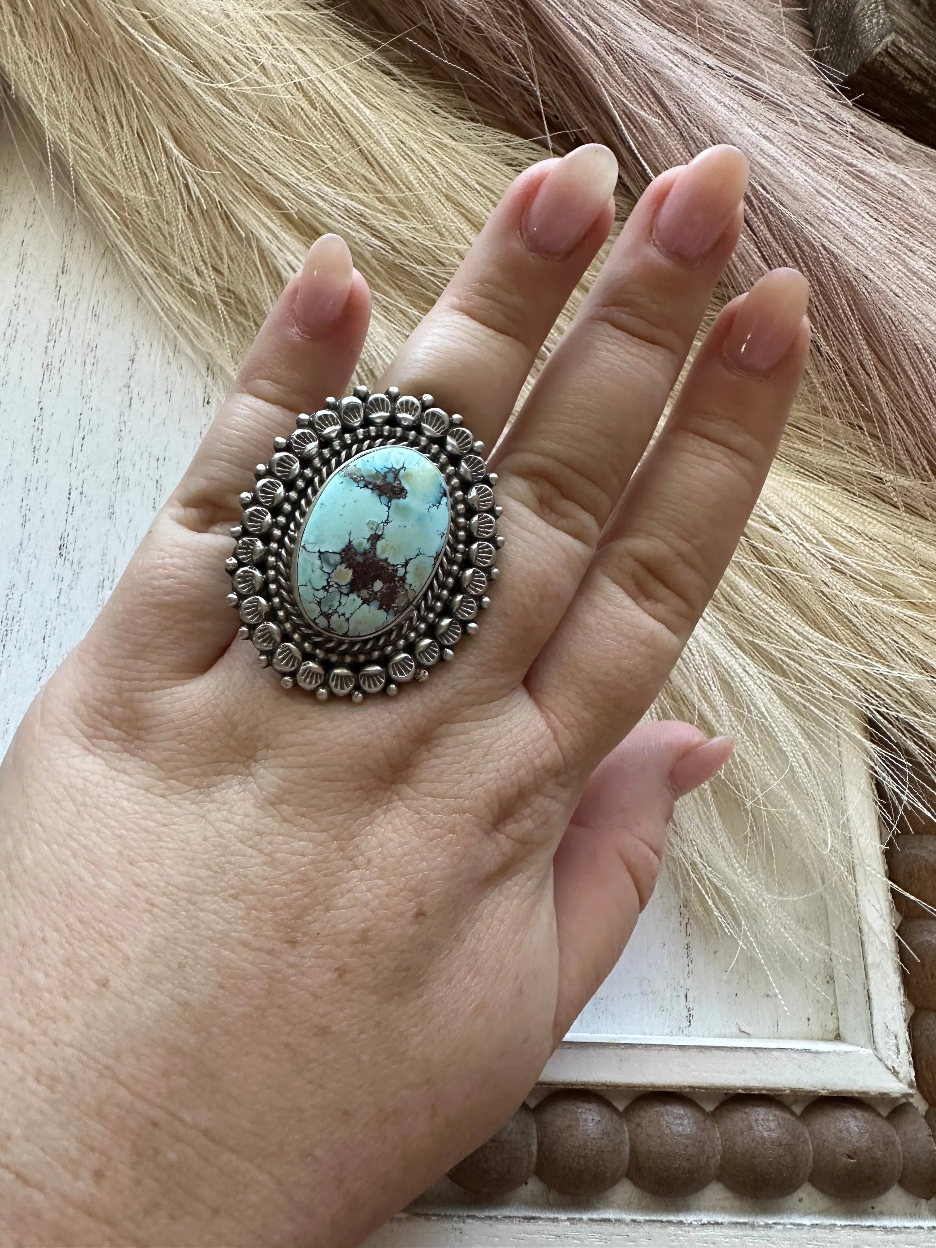 Navajo Golden Hills Turquoise Sterling Silver Ring Size 10 Signed