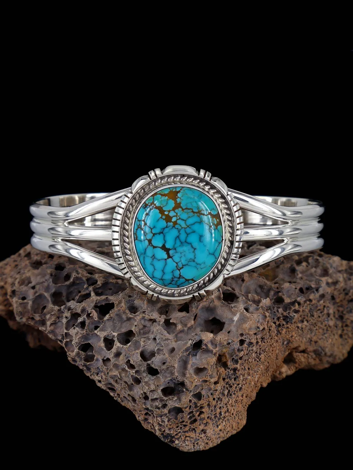 Navajo Natural Blue Moon Turquoise Sterling Silver Cuff Bracelet