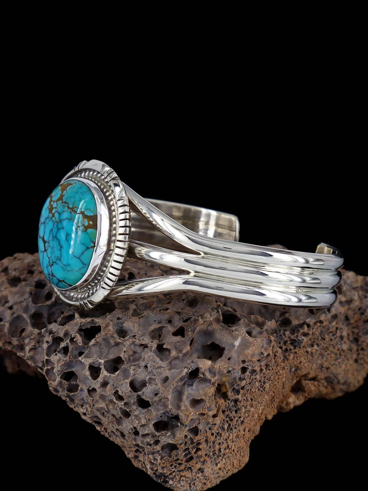 Navajo Natural Blue Moon Turquoise Sterling Silver Cuff Bracelet