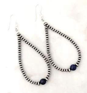 Navajo Pearl Lapis Ball Saucer Tear Drop Dangle Earrings Sterling Silver