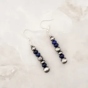 Navajo Pearls & Lapis Drop Dangle Earrings Sterling Silver NPE017