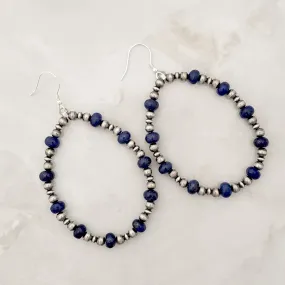 Navajo Pearls & Lapis Hoop Dangle Earrings Sterling Silver