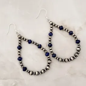 Navajo Pearls & Lapis Tear Drop Dangle Earrings Sterling Silver NPE003