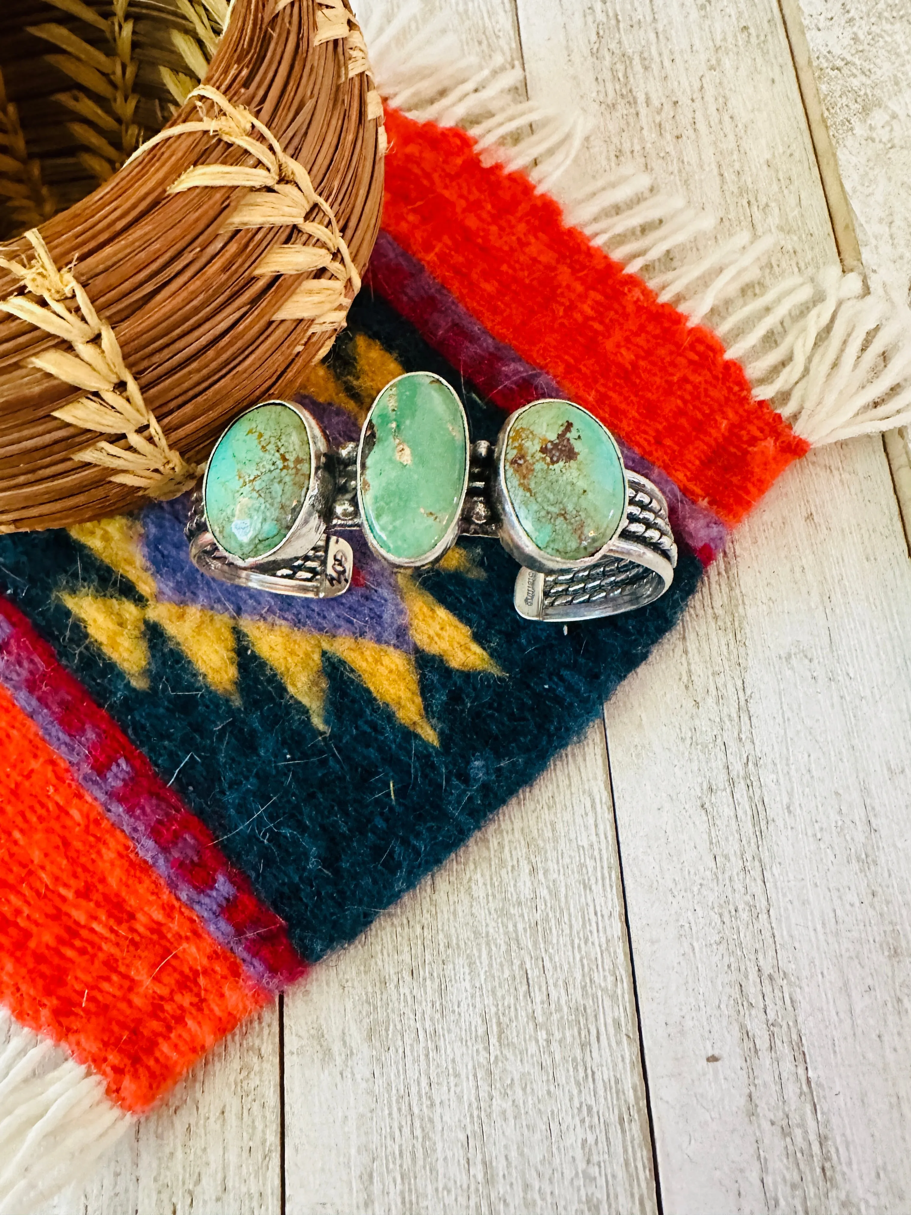 Navajo Sterling Silver & 3-Stone Turquoise Cuff Bracelet