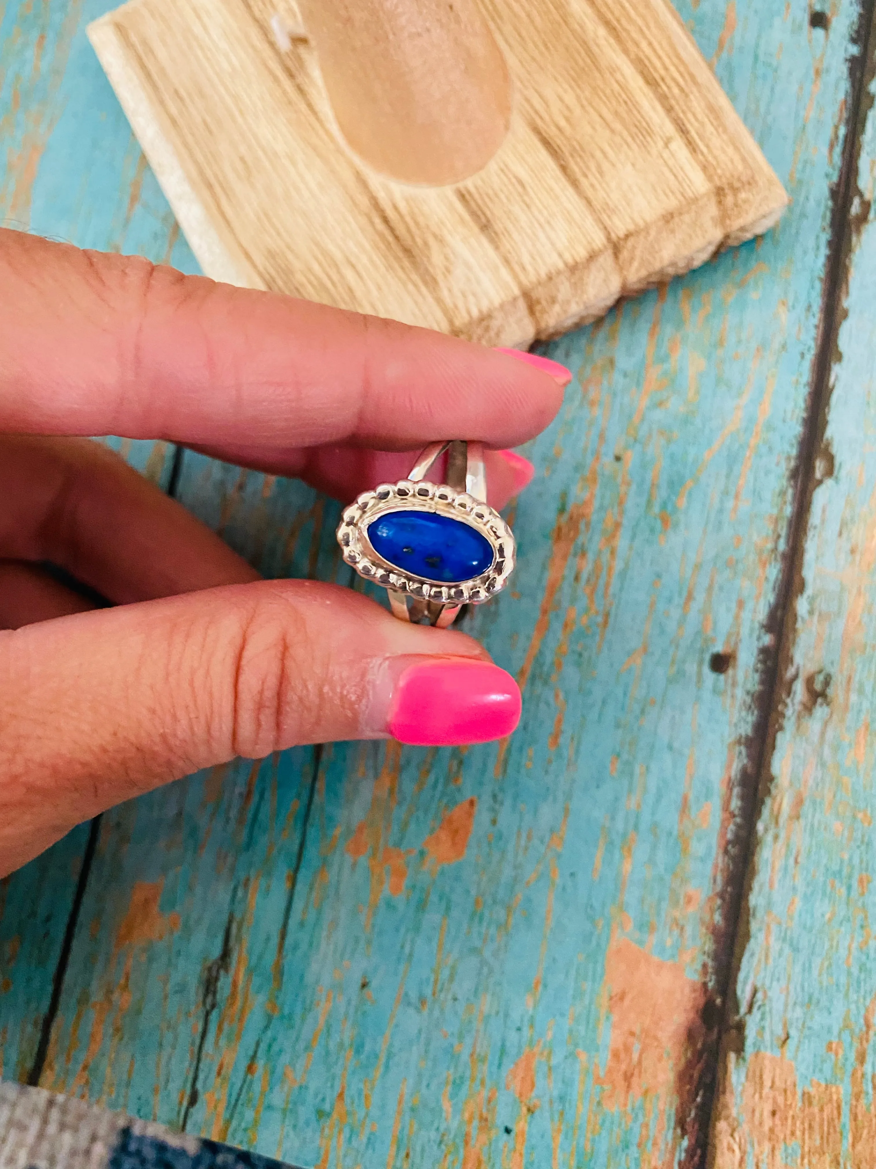 Navajo Sterling Silver & Lapis Ring Size 7.5