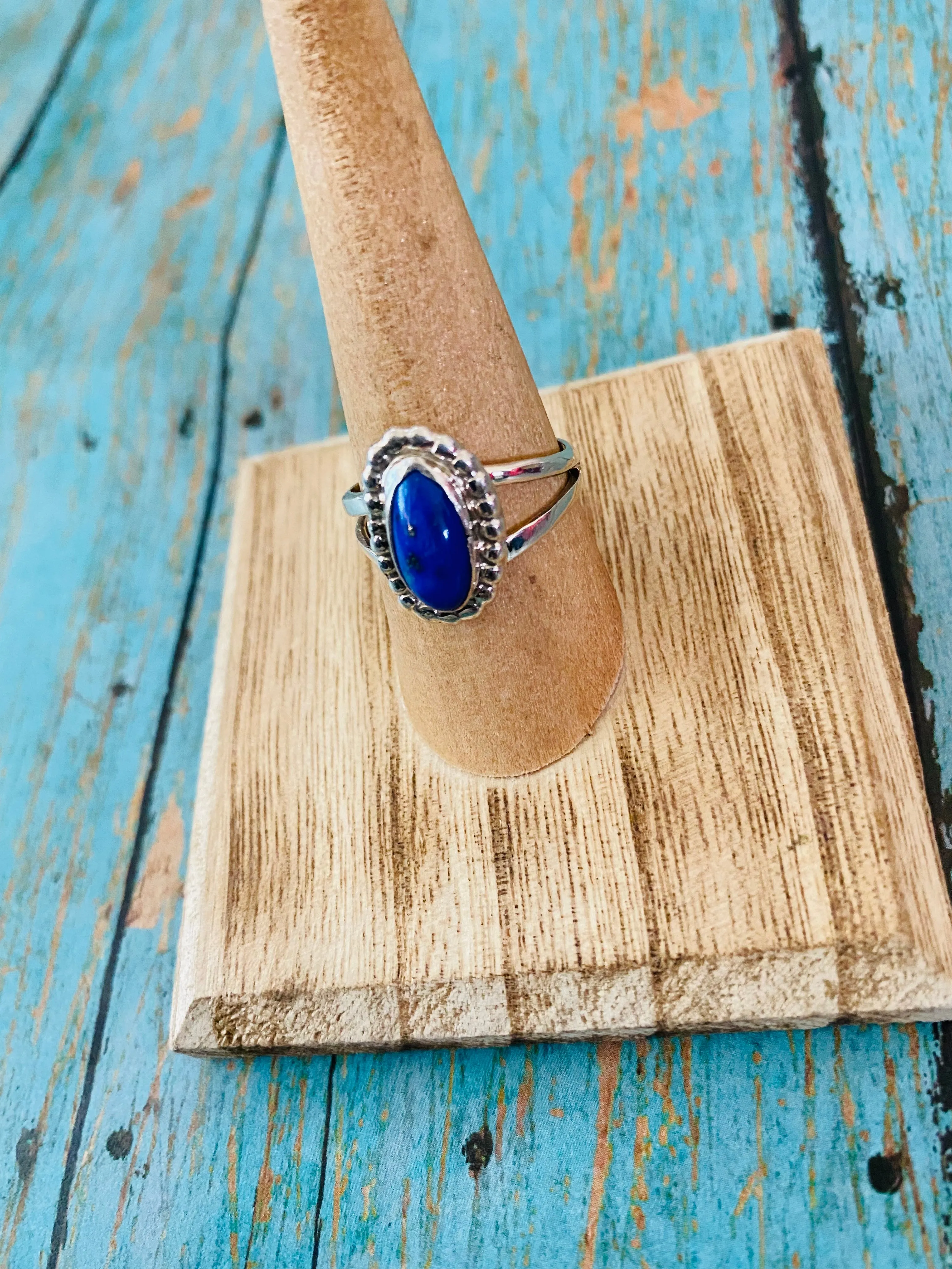 Navajo Sterling Silver & Lapis Ring Size 7.5