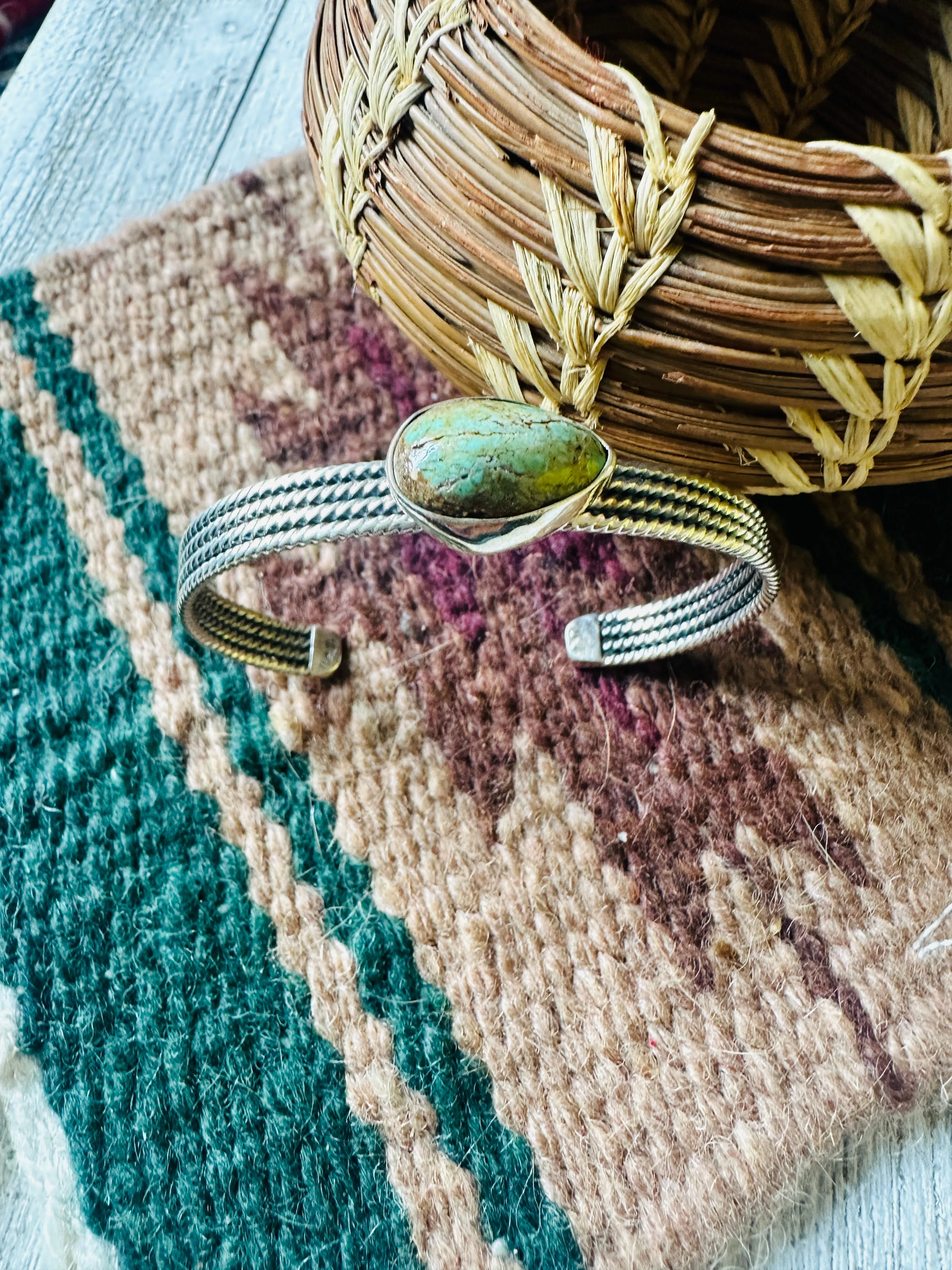 Navajo Sterling Silver & Royston Turquoise Cuff Bracelet