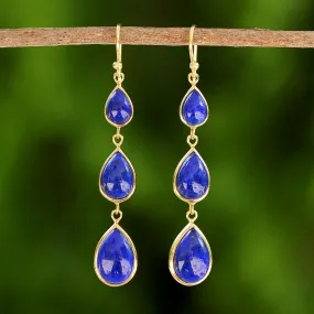 Nectar Drops Gold Plated Thai Lapis Lazuli Teardrop Dangle Earrings