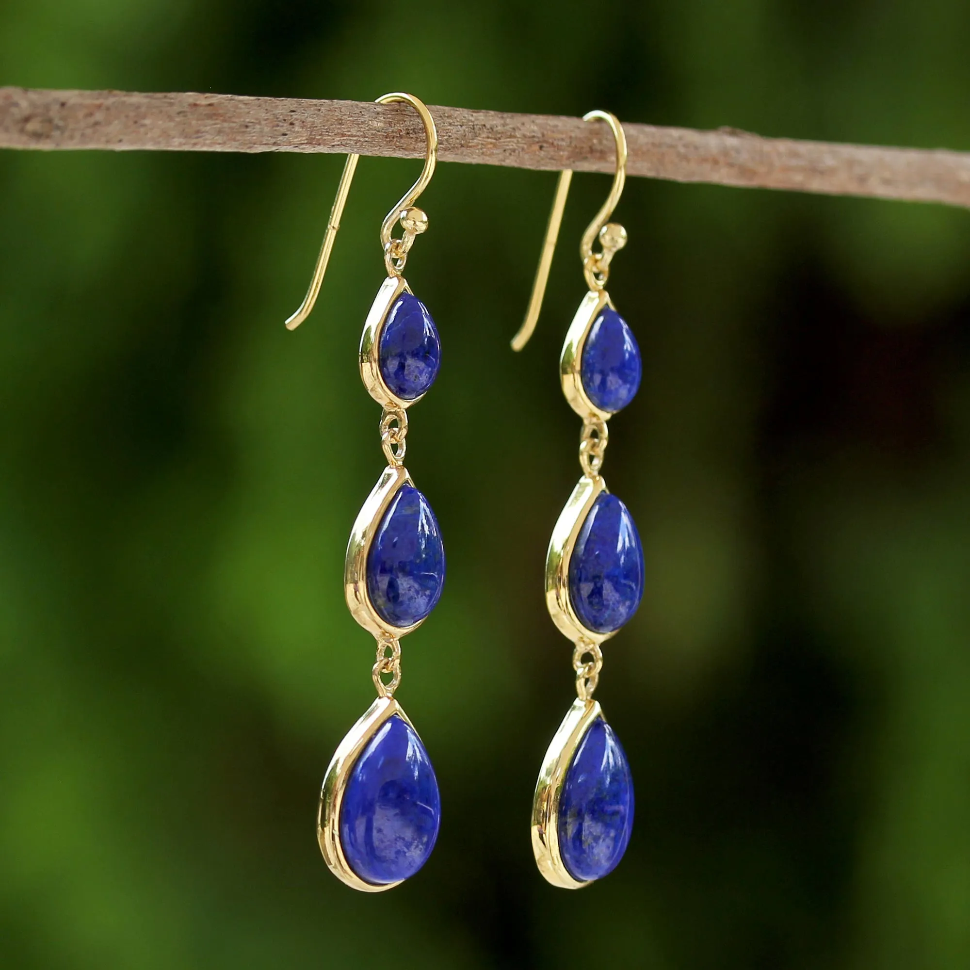 Nectar Drops Gold Plated Thai Lapis Lazuli Teardrop Dangle Earrings