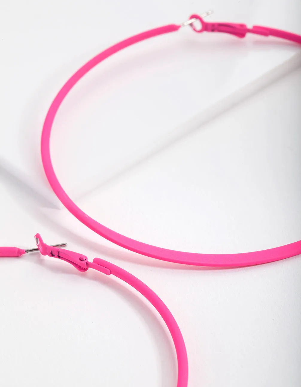 Neon Pink Flat Edge Hoop Earrings