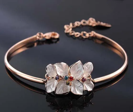 New Arrival Flower Bracelet Bangles With Genuine Austrian Crystal Mother's Day Gift For Her