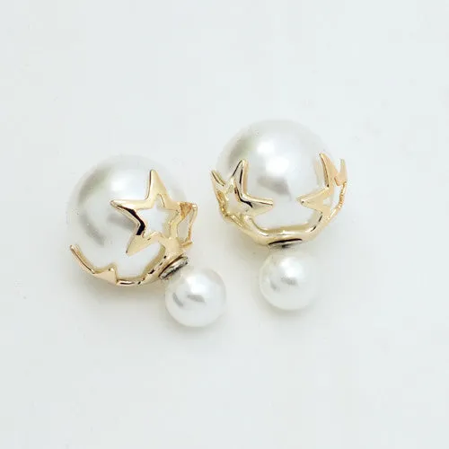 New Fashion jewelry double side matte 16MM pearl stud star flower design gift for women girl mix color