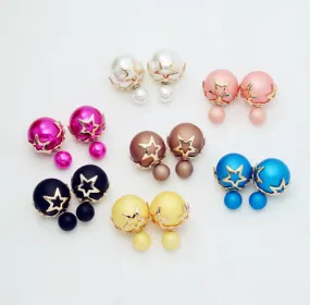 New Fashion jewelry double side matte 16MM pearl stud star flower design gift for women girl mix color