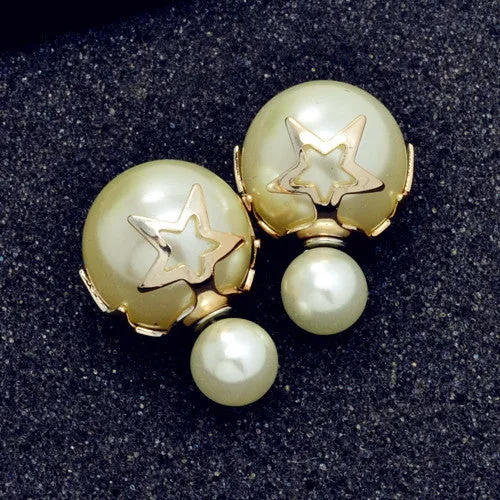 New Fashion jewelry double side matte 16MM pearl stud star flower design gift for women girl mix color