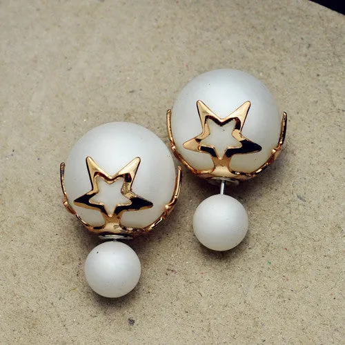 New Fashion jewelry double side matte 16MM pearl stud star flower design gift for women girl mix color