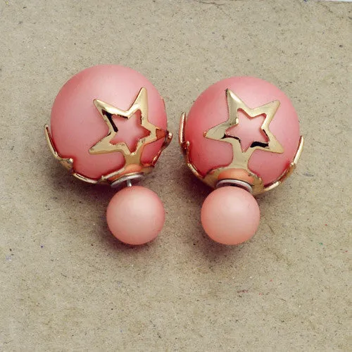 New Fashion jewelry double side matte 16MM pearl stud star flower design gift for women girl mix color