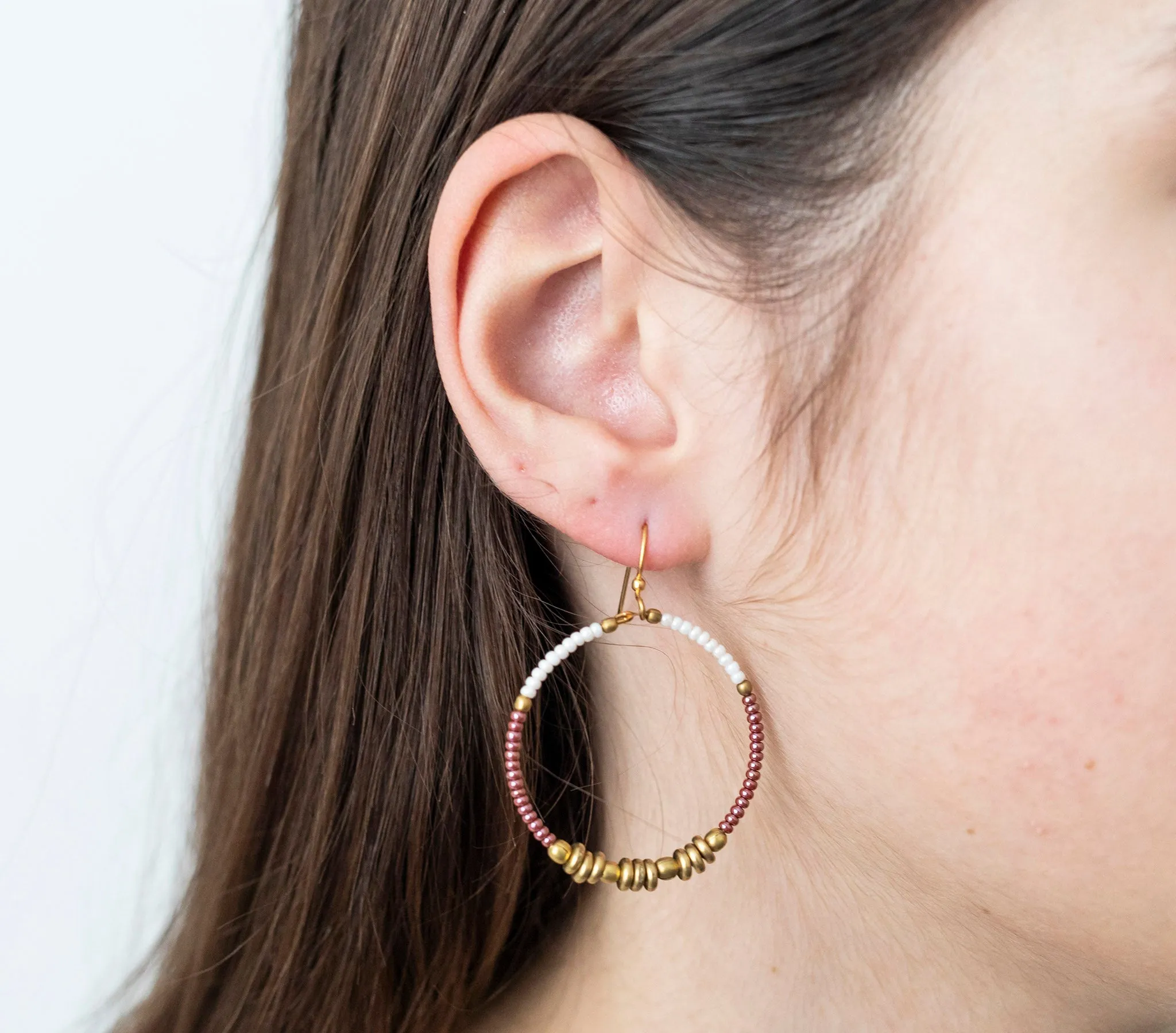 ***NEW*** <br> Colorblocked Brass Hoops <br> Mulberry