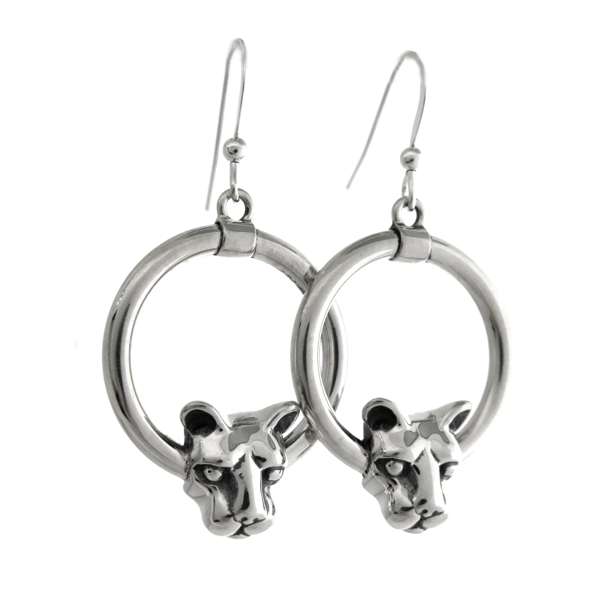 Nittany Lion Head Circle Dangle Earrings