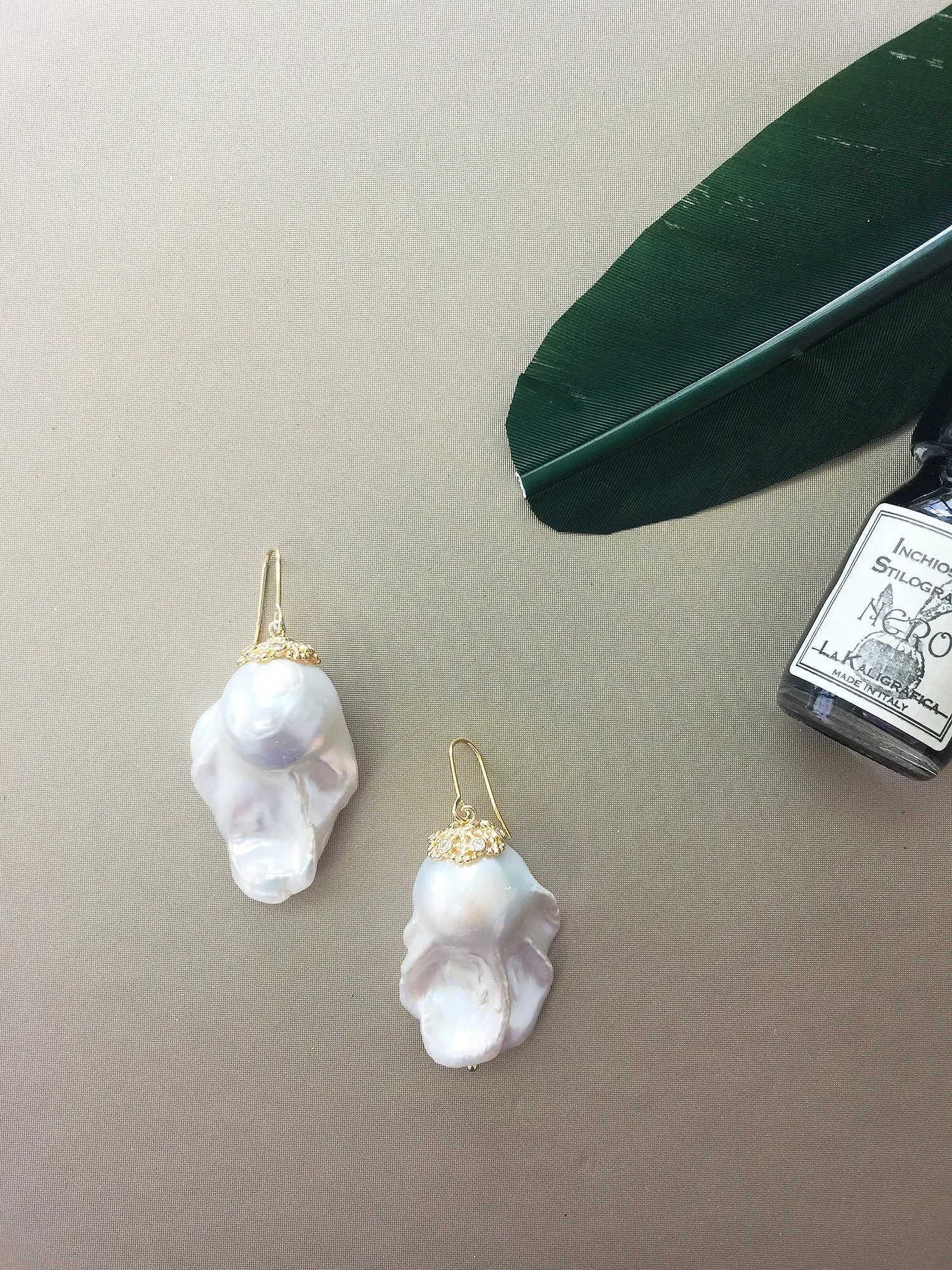 Nugget white baroque freshwater pearls earrings NPE005