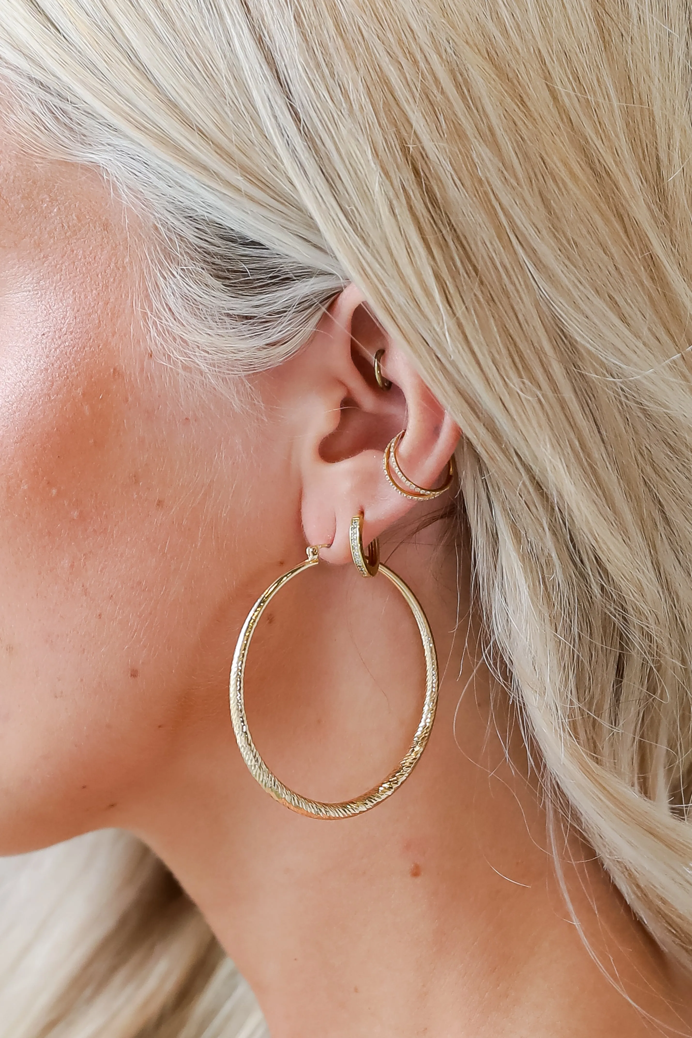 Oakley Gold Textured Hoop Earrings