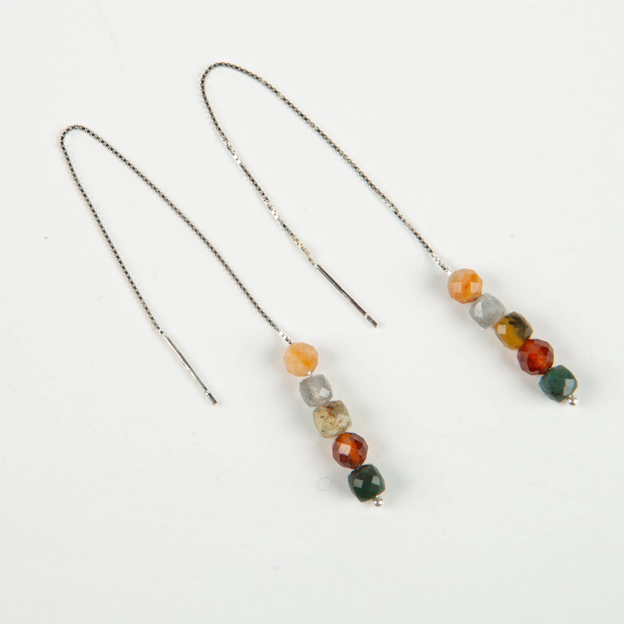 Ocean Jasper, Labradorite & Hessonite Threader Earrings