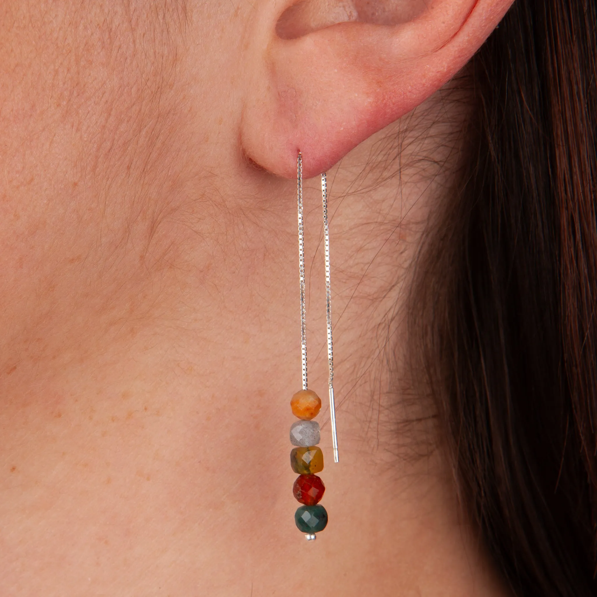 Ocean Jasper, Labradorite & Hessonite Threader Earrings