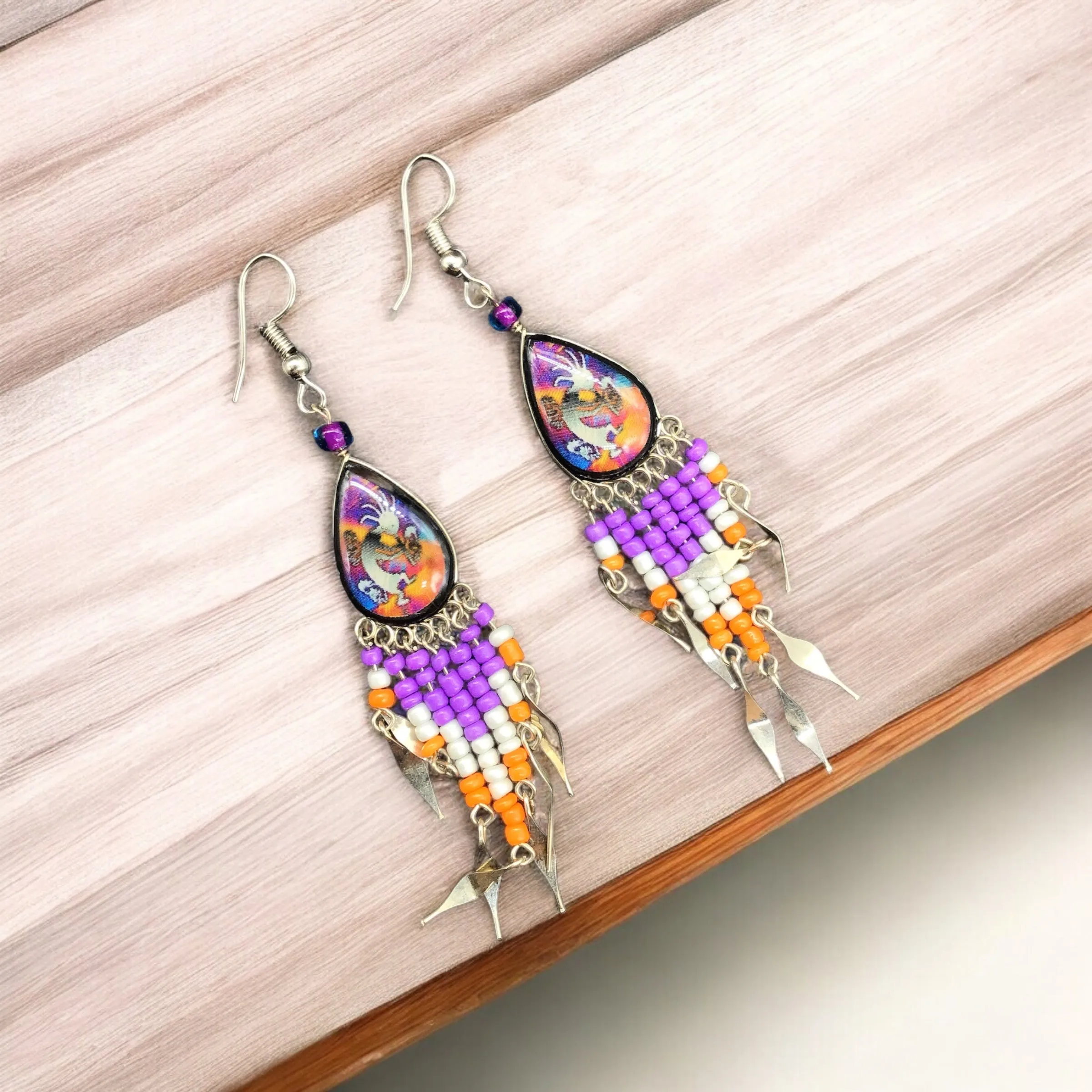 OldTribes™ Small Sized Southwestern Purple and Orange Teardrop Earrings