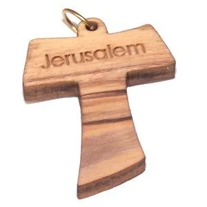 Olive wood Tau Cross Laser Pendant (8cm or 3.15" long )