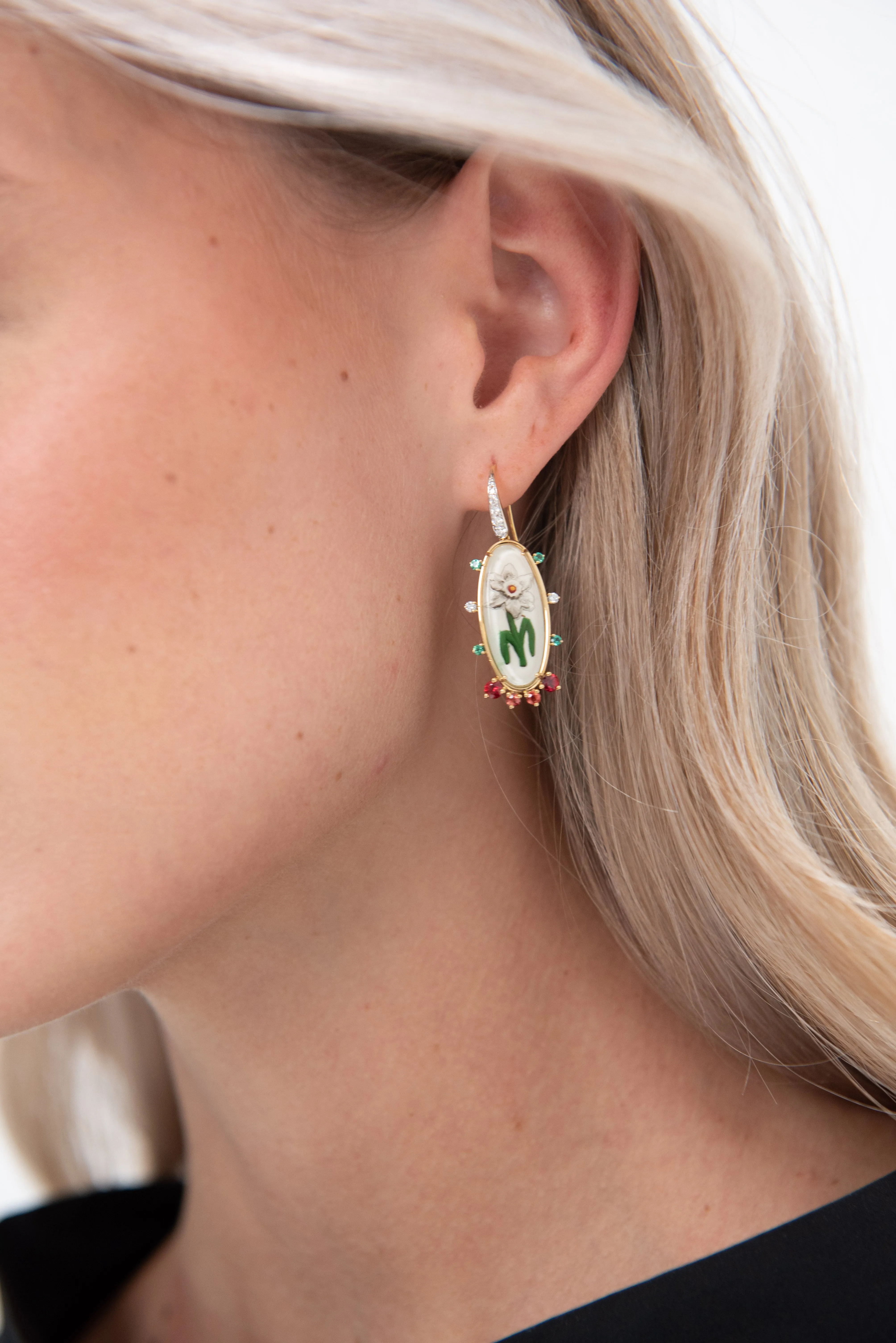 Orange Flower Earrings, Sapphires