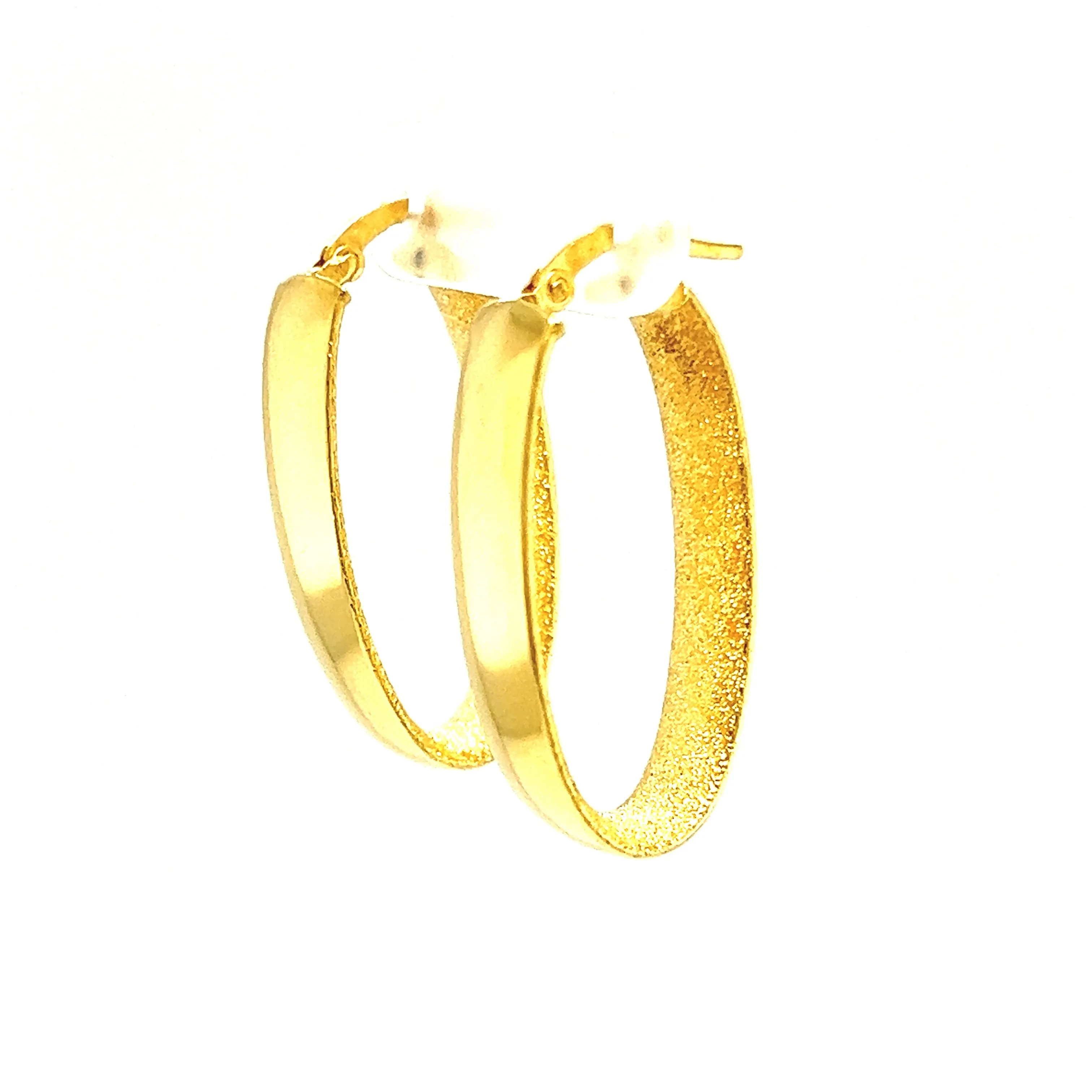 Oval Hoop 6mm Earrings with Stardust Finish in 14K Yellow Gold