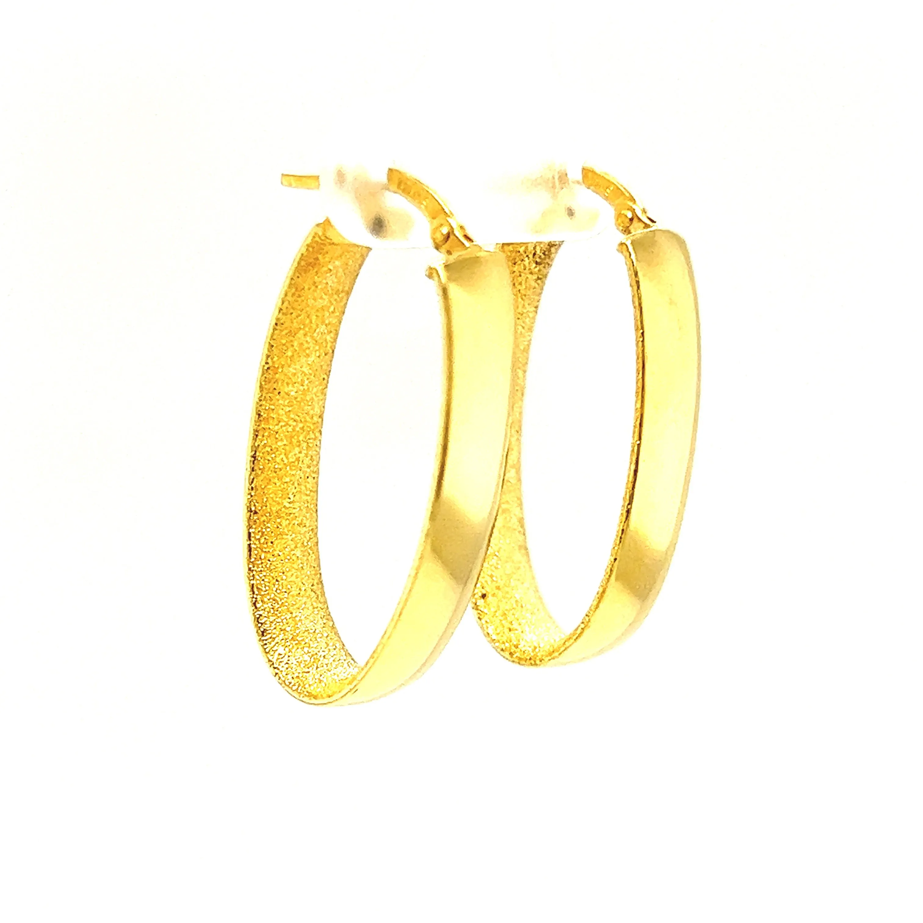 Oval Hoop 6mm Earrings with Stardust Finish in 14K Yellow Gold