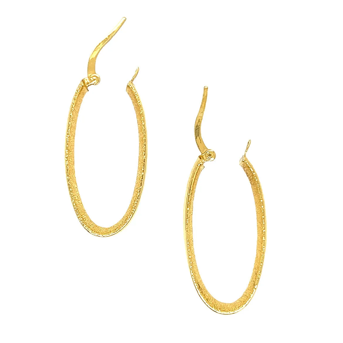 Oval Hoop 6mm Earrings with Stardust Finish in 14K Yellow Gold