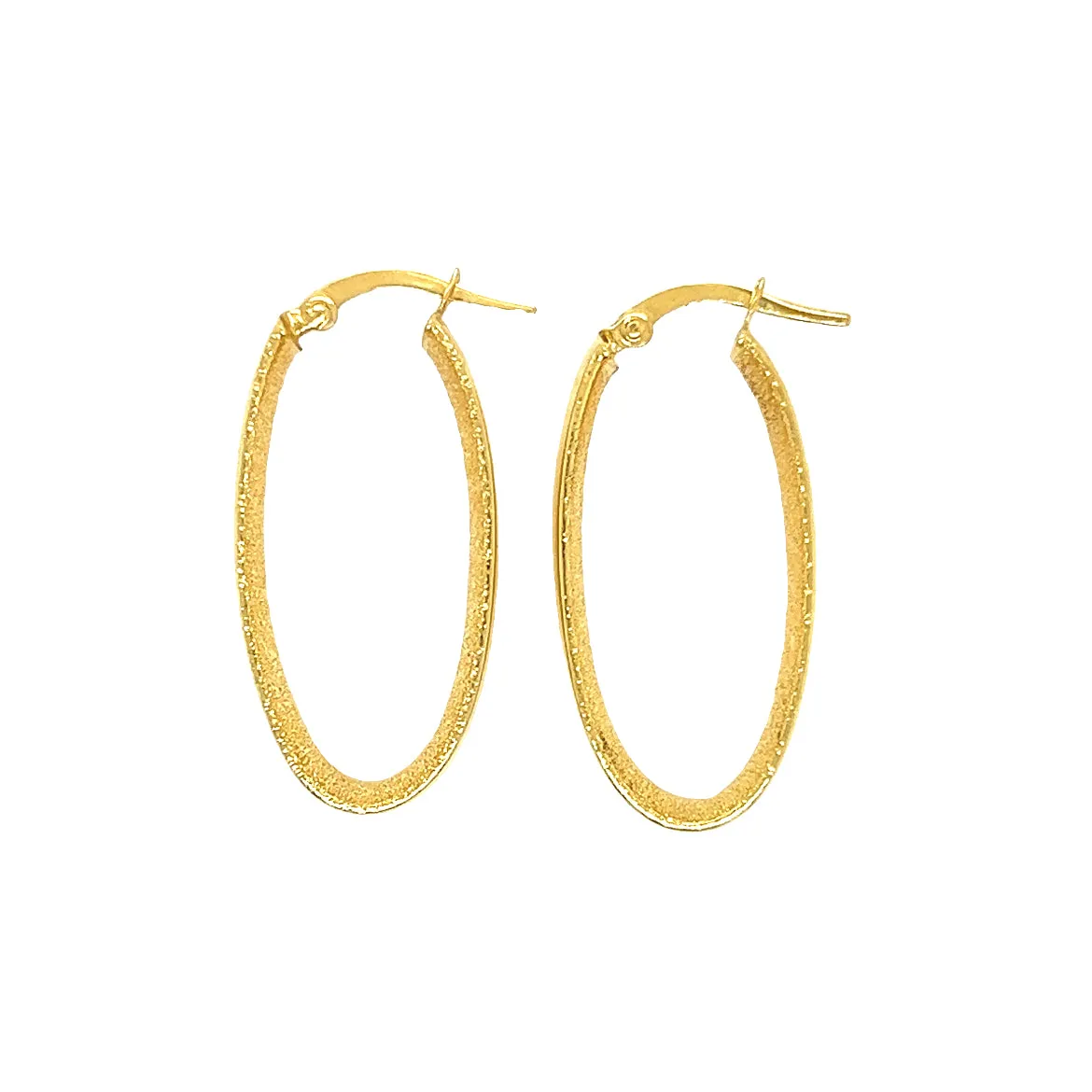 Oval Hoop 6mm Earrings with Stardust Finish in 14K Yellow Gold