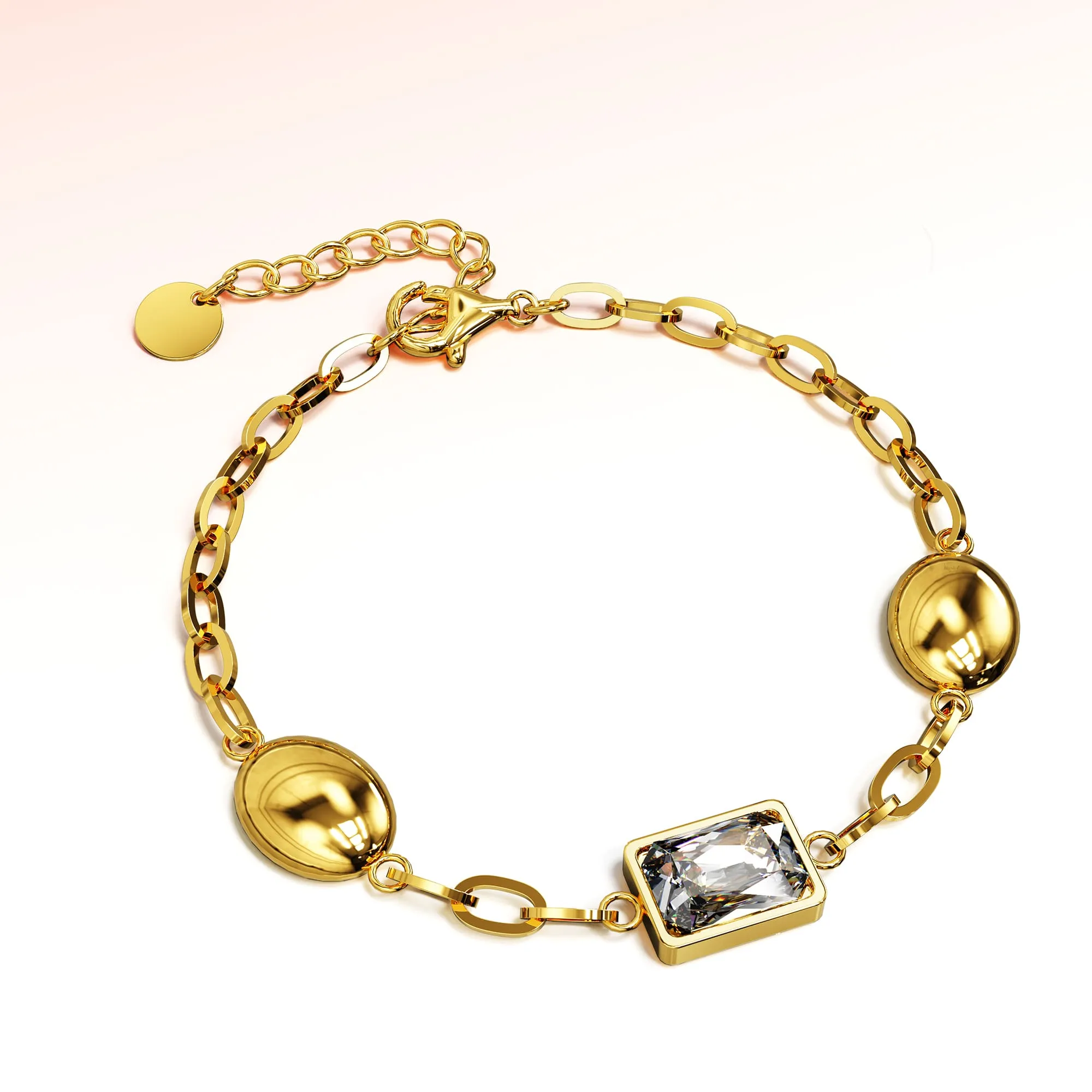 Oval Square Zirconia Bling Bracelet in Gold