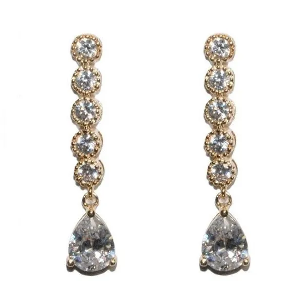 Paige Pear Drop Linear Gold Earrings | 2.5ct