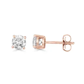 Paris Jewelry 14K Rose Gold 1 Carat Round Created Diamond Solitaire Stud Earrings