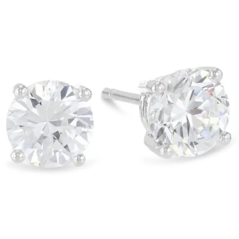 Paris Jewelry 14K White Gold 1/2 Carat Round Created Diamond Solitaire Stud Earrings