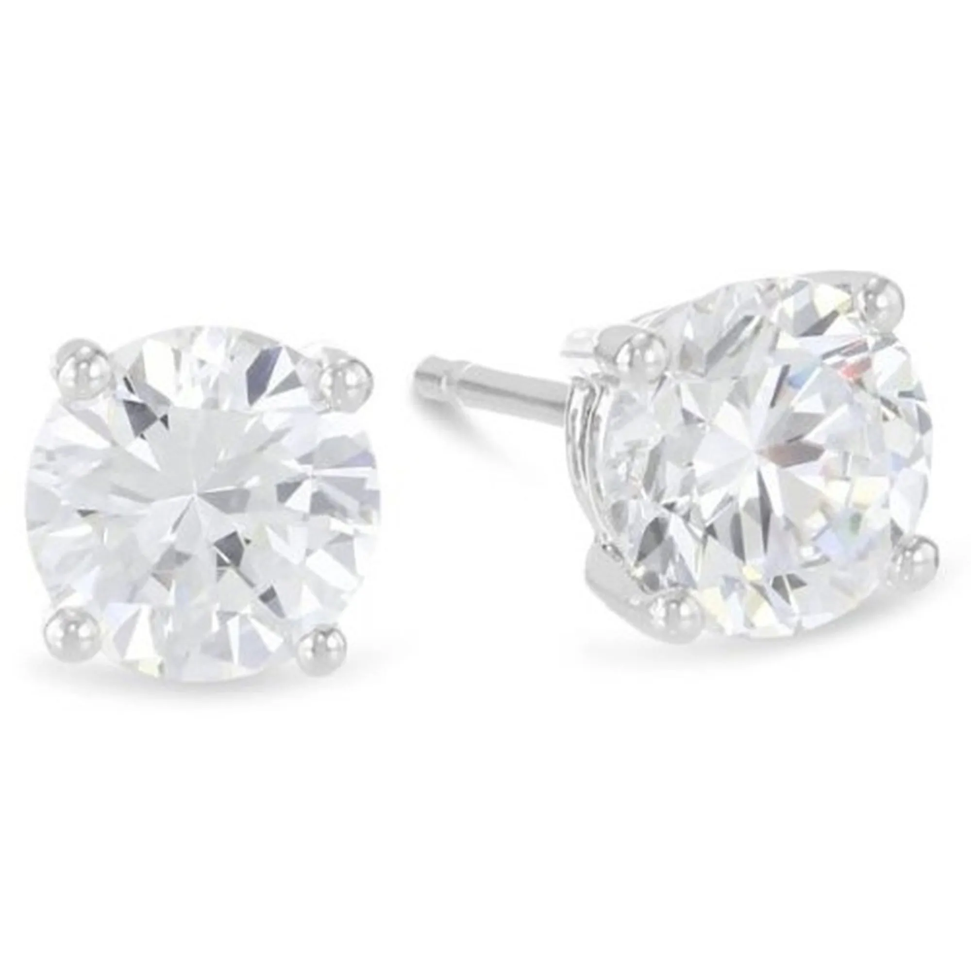 Paris Jewelry 14K White Gold 2 Carat Round Created Diamond Solitaire Stud Earrings