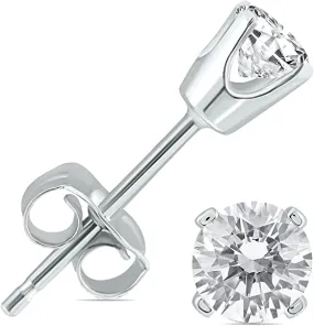 Paris Jewelry 14K White Gold 2 Carat Round Created Diamond Solitaire Stud Earrings