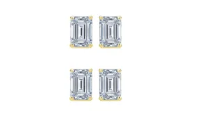 Paris jewelry 14k Yellow Gold 4mm 4Ct Emerald Cut White Sapphire Set Of Two Stud Earrings Plated