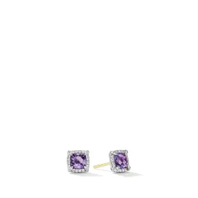 Pave Bezel Stud Earrings with Amethyst and Diamonds