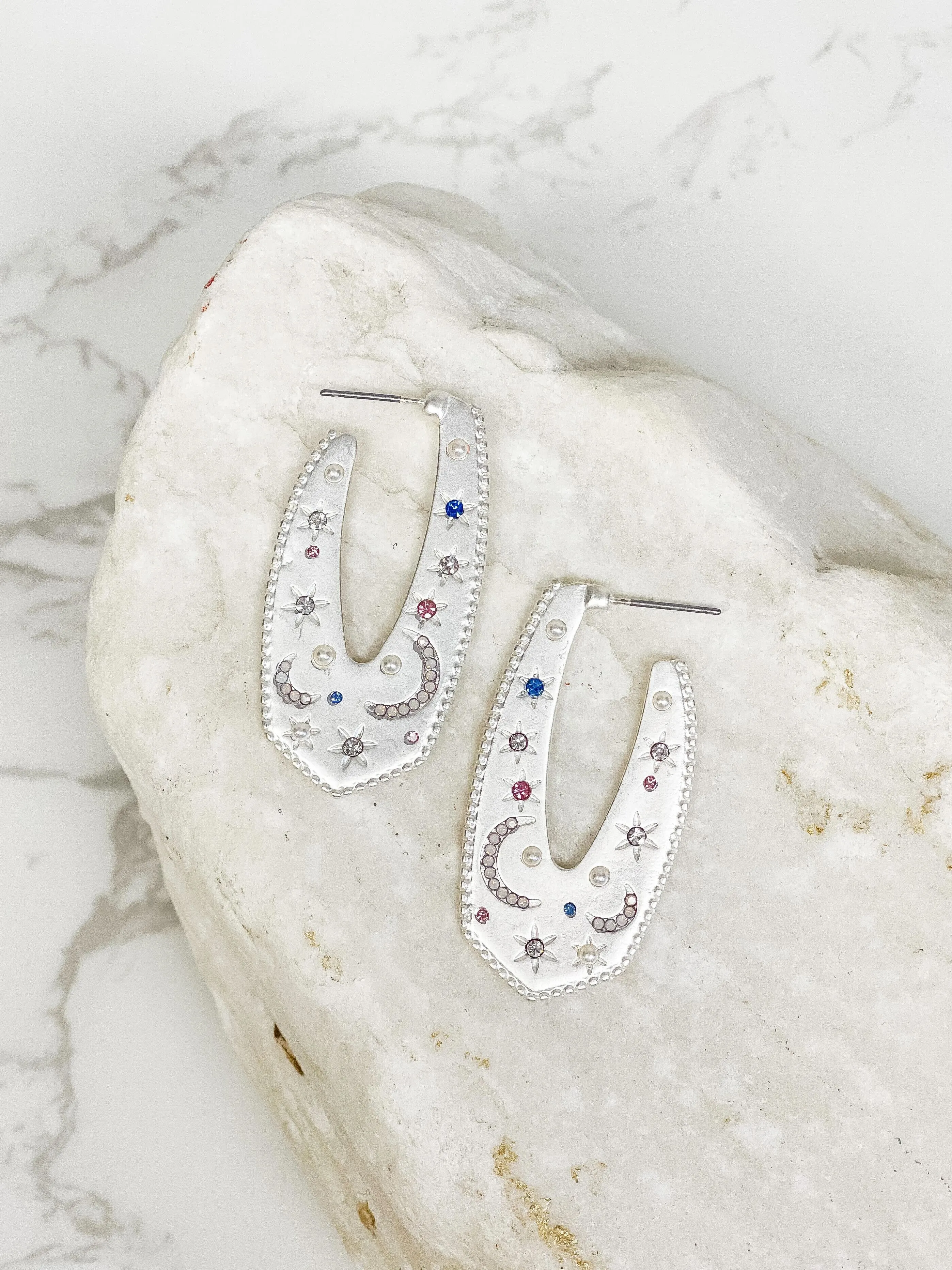 Pave Night Sky Hoop Earrings - Silver