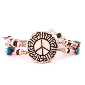 Peace Flower Bone Hemp Bracelet