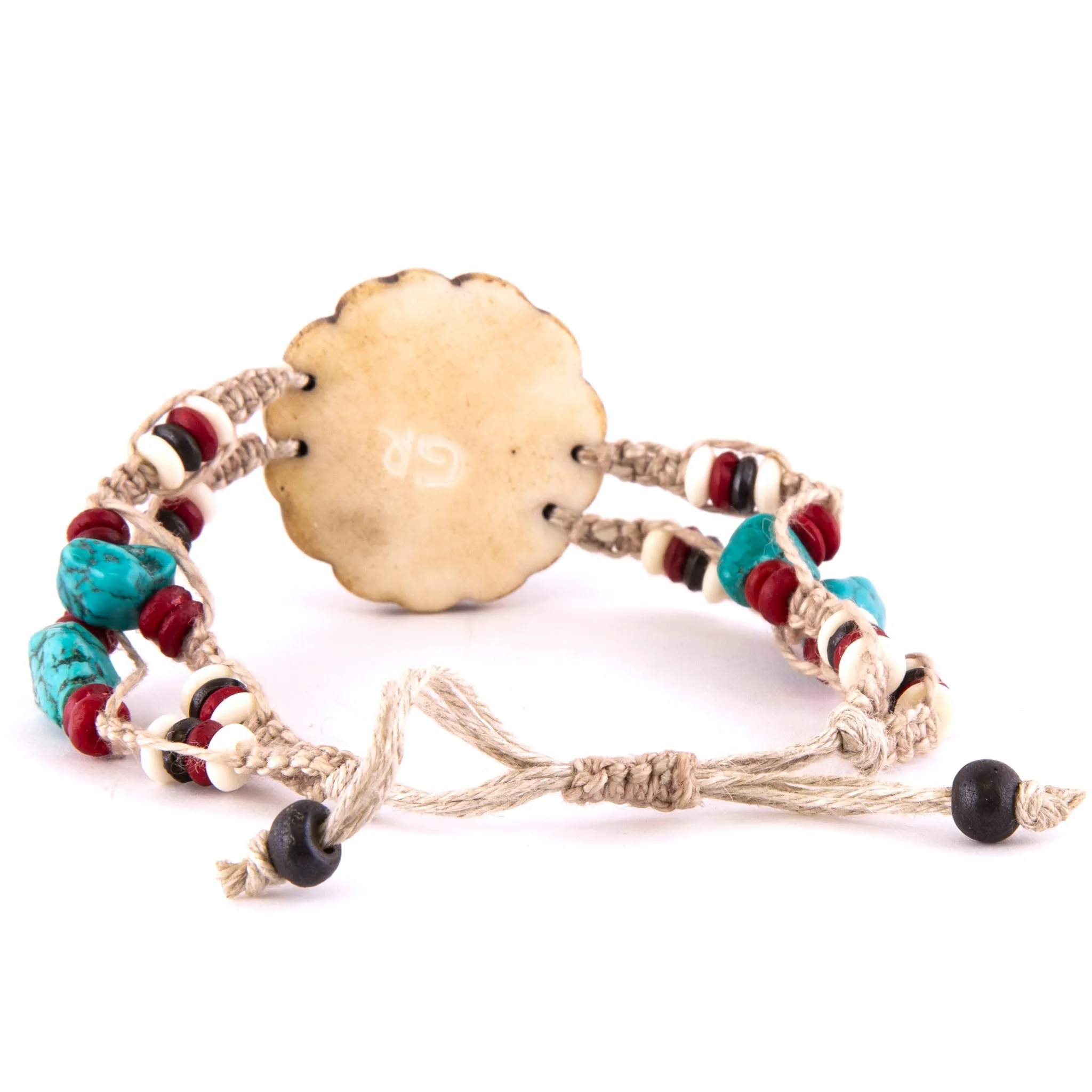 Peace Flower Bone Hemp Bracelet