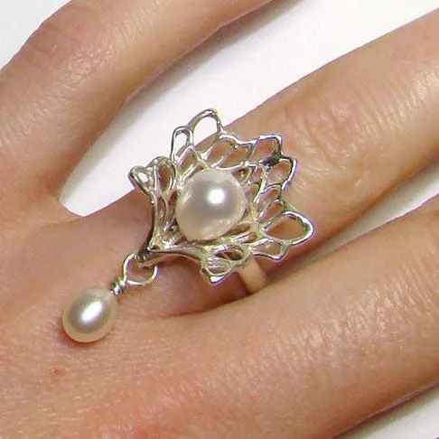 Petals & Pearls Gossamer Ring   Drop Pearl