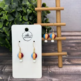 Petite Dainty Hot Air Balloon Earrings, Hypoallergenic, Goldtone, Enamel, Red Orange Blue - Clearance