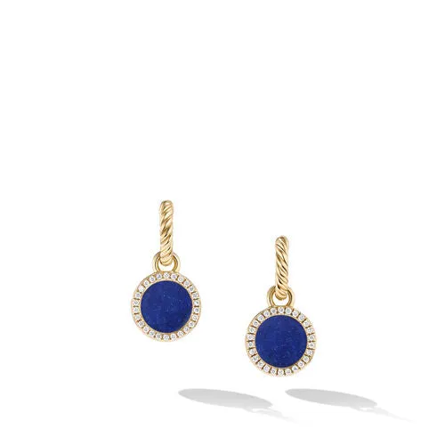 Petite DY Elements Drop Earrings in 18K Yellow Gold with Lapis and Pavé Diamonds