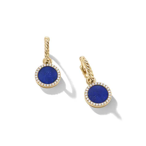 Petite DY Elements Drop Earrings in 18K Yellow Gold with Lapis and Pavé Diamonds